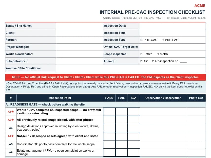 Aperçu : Checklist d’inspection chantier